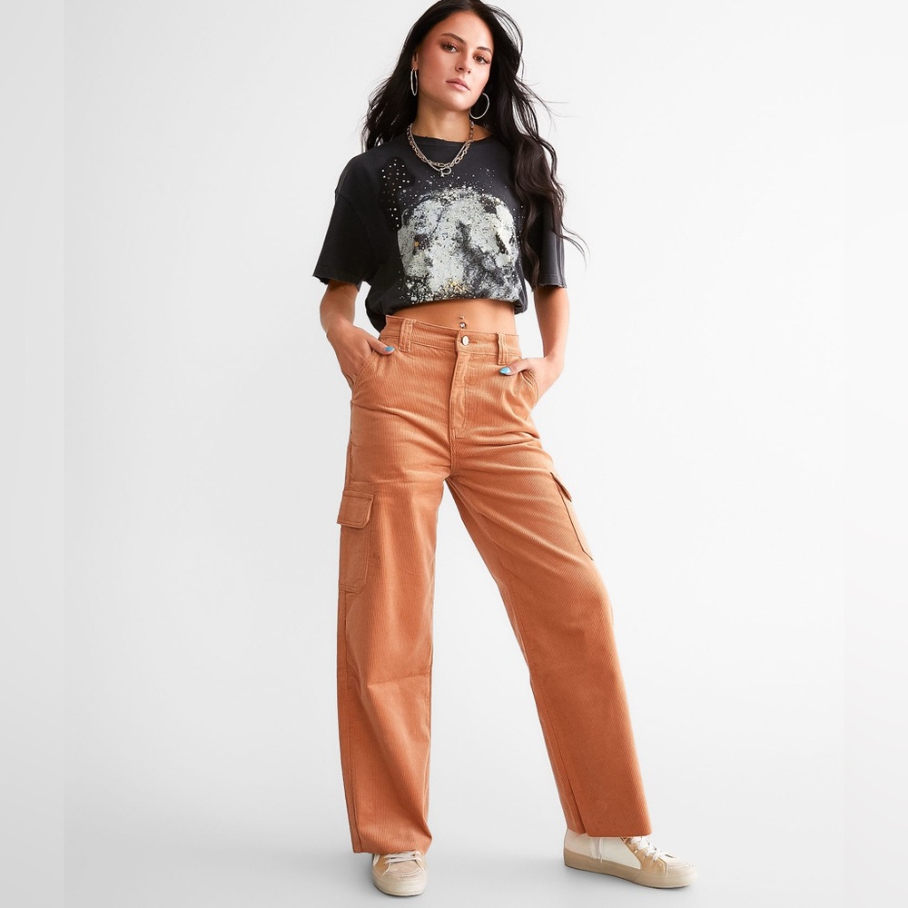 Kancan Signature 90s Cropped Wide Leg Orange Corduroy Cargo Pant Sz 25